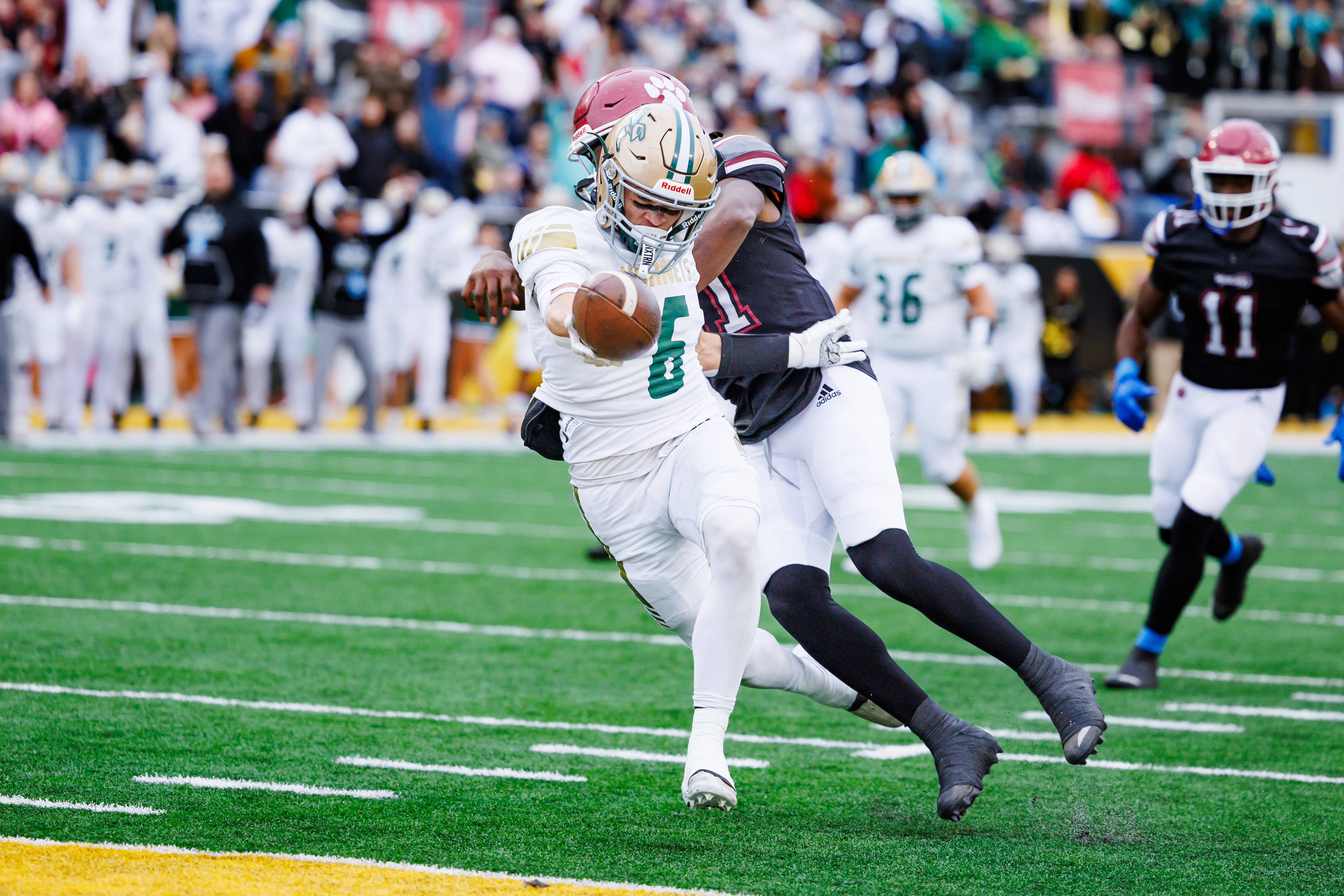 Poplarville's Zach Case reaches for the end zone.