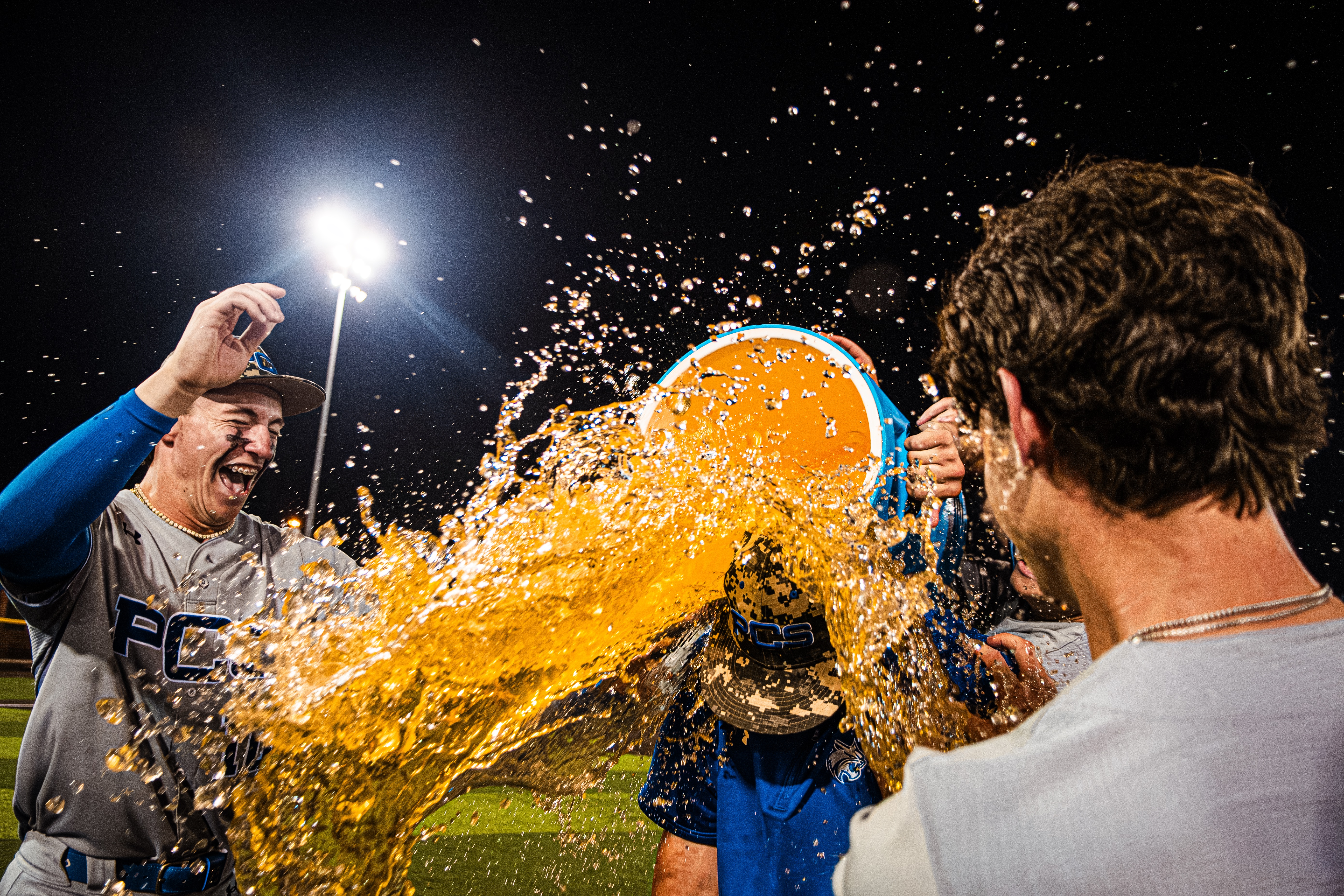 PCS coach Jarrett Hoffpauir gets a Gatorade bath after PCS clinched the state title. Photo by Landon Joy.