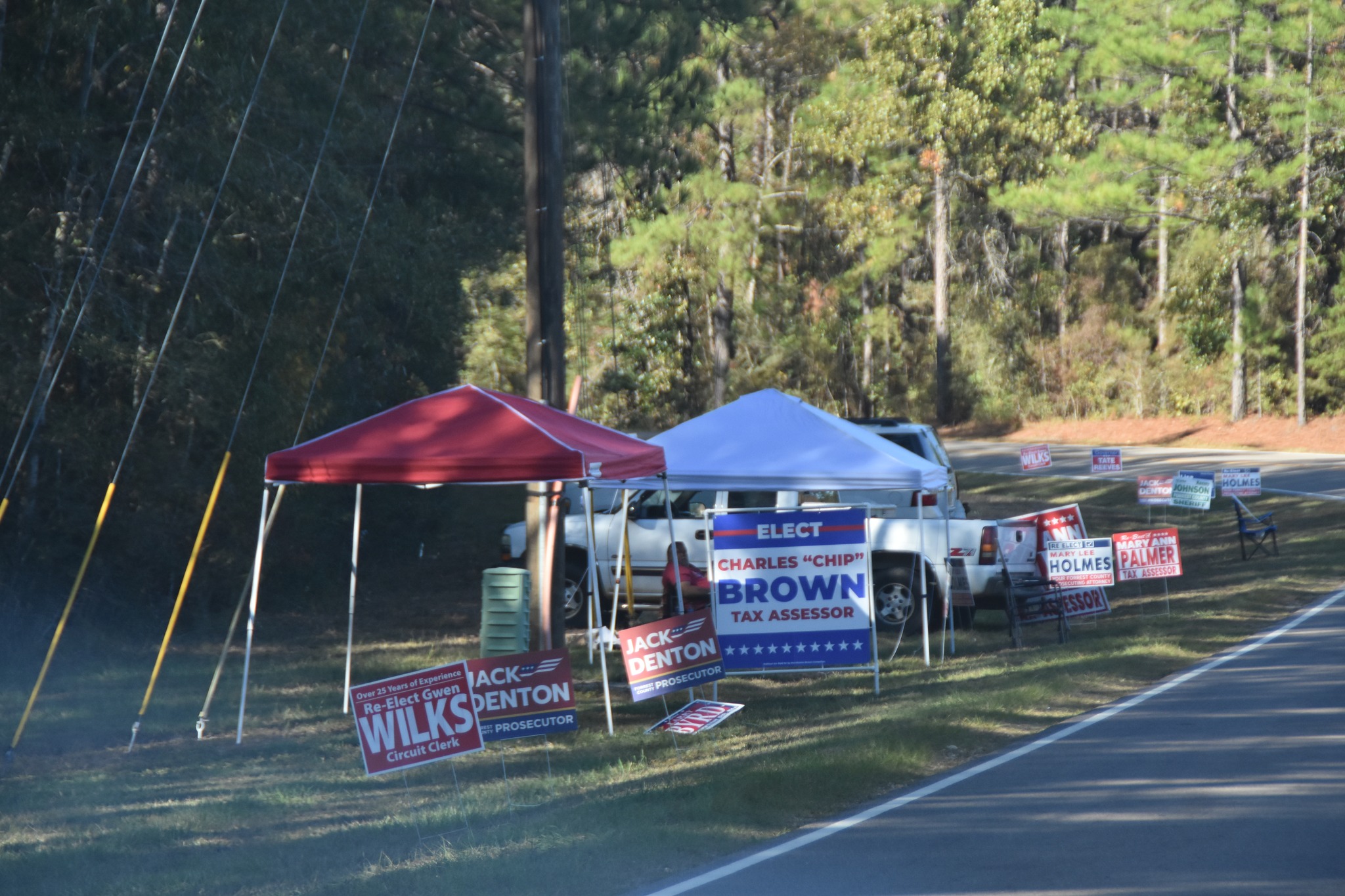 Candidates campaign tents outside of Leeville Community center on Election Day 