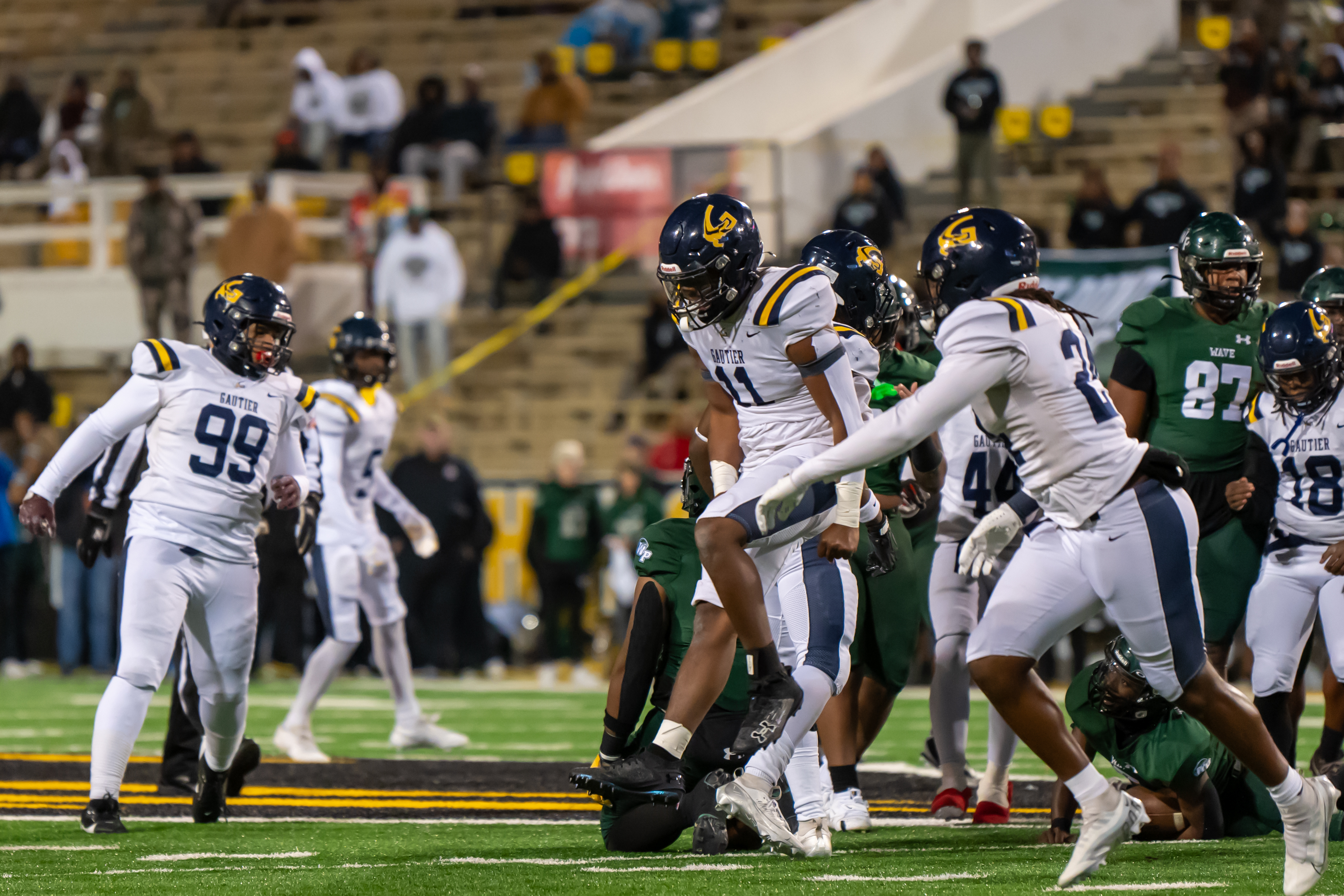 Gautier linebacker Fredrick Nicholson II helps stop West Point's defense.