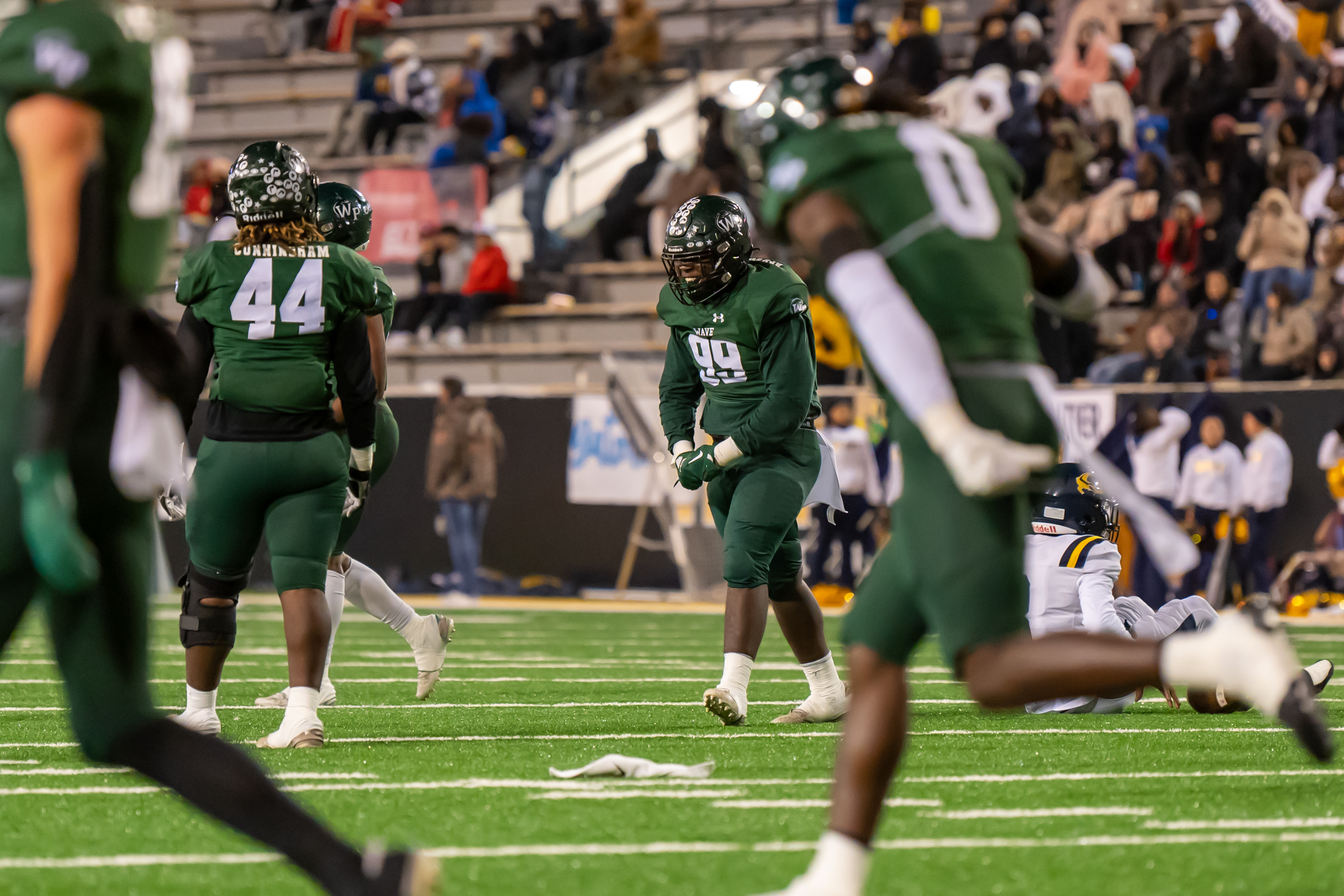 West Point's Damarvion Haughton celebrates after recording a sack against Gautier in the Class 5A state championship game.