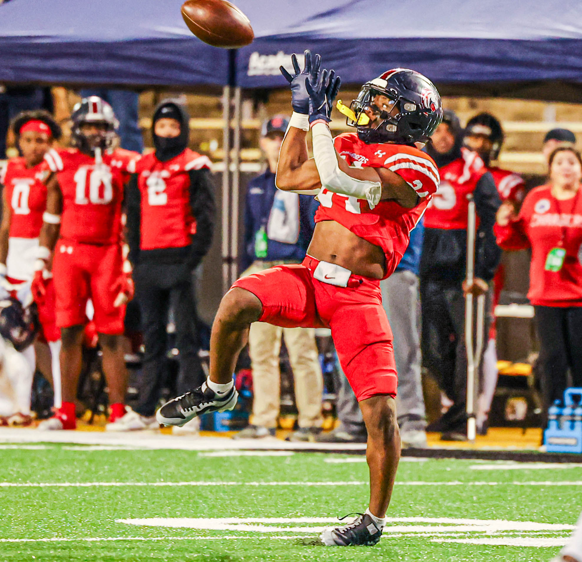 Choctaw County's Jeramiah Miller comes down with a catch.
