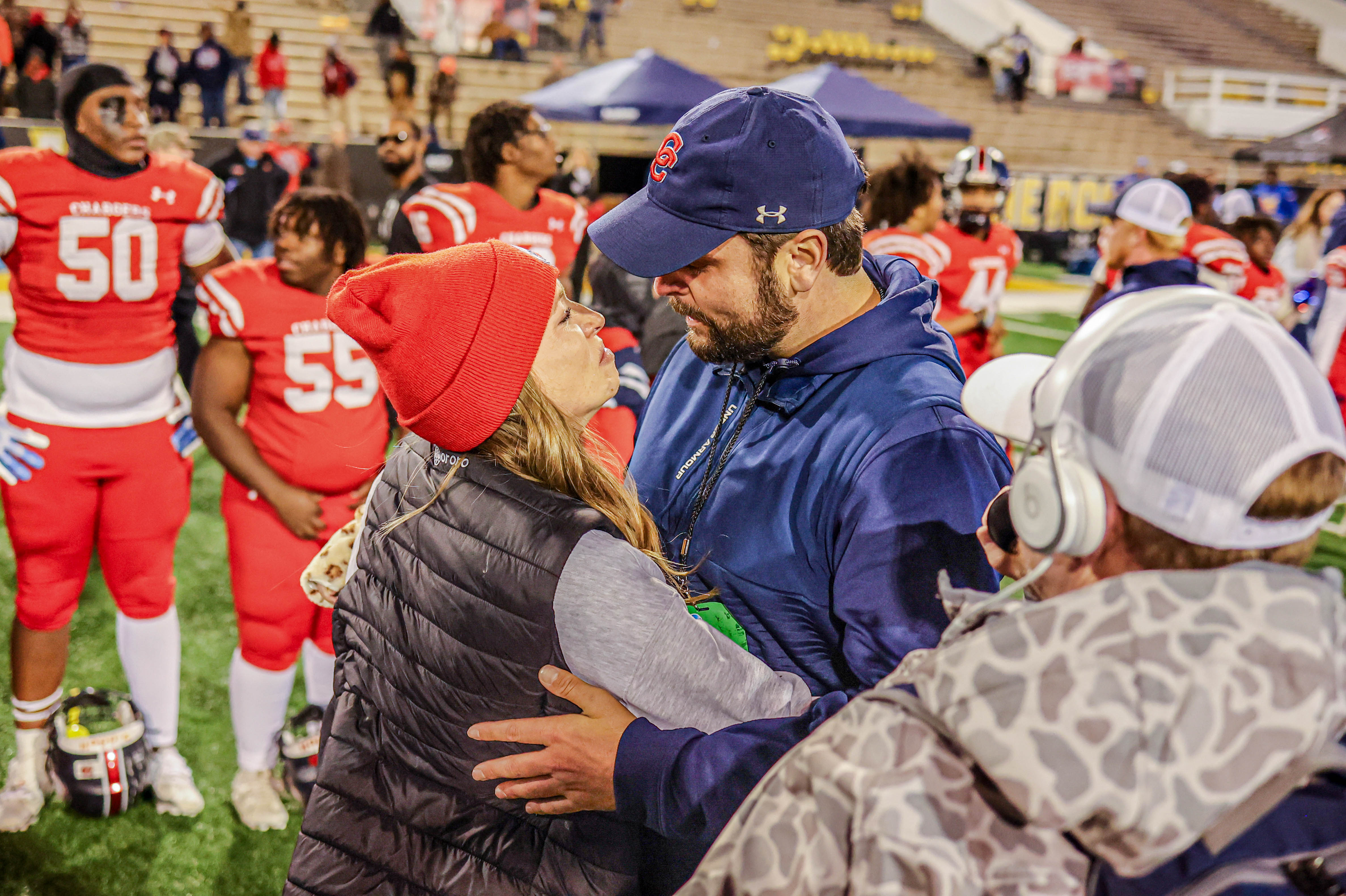 Choctaw County coach Seth Mitchell celebrates after the Chargers' victory.