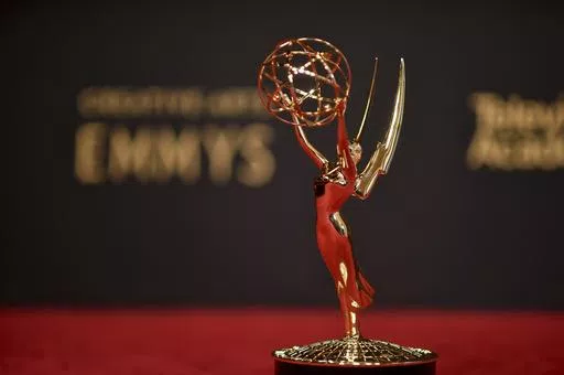 An Emmy statue is displayed Saturday, Sept. 11, 2021, in Los Angeles. The 75th Primetime Emmy Awards will finally be held on Jan. 15, 2024, after a fourth-month delay. (Photo by Richard Shotwell/Invision/AP)
