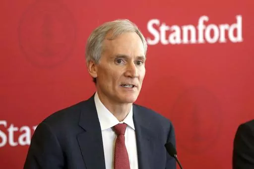 Marc Tessier-Lavigne speaks to the media at Stanford University in Stanford, Calif., on Feb. 4, 2016. Tessier-Lavigne, the president of Stanford University said Wednesday, July 19, 2023, he would resign, citing an independent review that cleared him of research misconduct but found flaws in other papers authored by his lab. Tessier-Lavigne said in a statement to students and staff that he would step down Aug. 31. (Patrick Tehan/Bay Area News Group via AP)