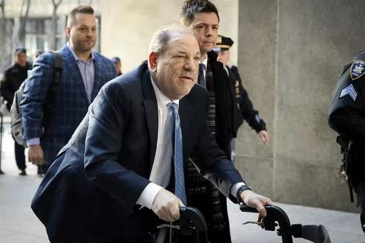 Harvey Weinstein arrives at a Manhattan courthouse as jury deliberations continue in his rape trial in New York, on Feb. 24, 2020. Weinstein will appear in a New York City court on Wednesday, May 1, 2024, according to the Manhattan district attorney’s office. (AP Photo/John Minchillo, File)