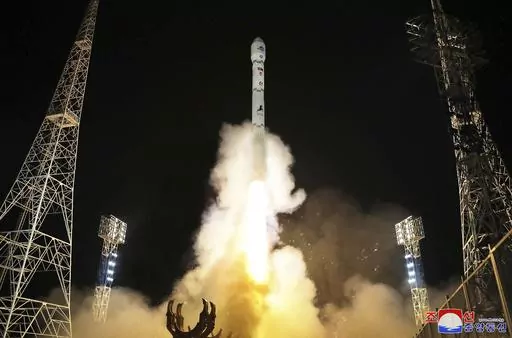 This photo provided by the North Korean government shows what the country said is the launch of the Malligyong-1, a military spy satellite, into orbit on Nov. 21, 2023. Independent journalists were not given access to cover the event depicted in this image distributed by the North Korean government. The content of this image is as provided and cannot be independently verified. Korean language watermark on image as provided by source reads: "KCNA" which is the abbreviation for Korean Central News