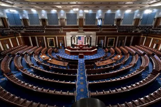 The chamber of the House of Representatives is seen at the Capitol in Washington, Feb. 28, 2022. On Friday, Feb. 17, 2023, The Associated Press reported on stories circulating online giving incorrect statistics about U.S. lawmakers' criminal records. (AP Photo/J. Scott Applewhite, File)