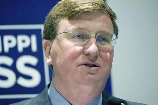 Mississippi Republican Gov. Tate Reeves speaks to his reelection platform before attendees of the Mississippi Press Association annual meeting in Flowood, Miss., Friday, June 16, 2023. (AP Photo/Rogelio V. Solis)