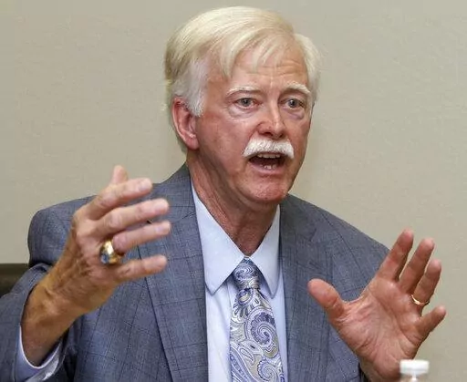 Southern District Transportation Commissioner Tom King talks about a proposed state port connector road on July 26, 2012, in Gulfport, Miss. King served seven years in the Mississippi House and 12 in the Mississippi Senate before becoming the southern district state transportation commissioner in 2012. He announced Wednesday, Nov. 16, 2022, that he will not seek reelection to the commission in 2023. (John Fitzhugh/The Sun Herald via AP, File)