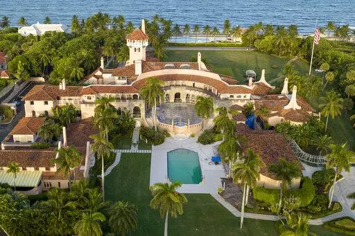 This is an aerial view of former President Donald Trump's Mar-a-Lago estate, Aug. 10, 2022, in Palm Beach, Fla. On Friday, Sept. 9, The Associated Press reported on stories circulating online incorrectly claiming a federal court order in the legal dispute over government documents held by Trump shows President Joe Biden ordered the FBI search at Trump’s Florida home.  (AP Photo/Steve Helber, File)