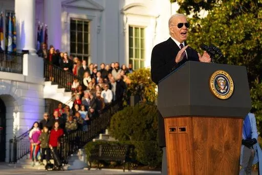 President Joe Biden speaks during a bill signing ceremony for the Respect for Marriage Act, Tuesday, Dec. 13, 2022, on the South Lawn of the White House in Washington. (AP Photo/Patrick Semansky)