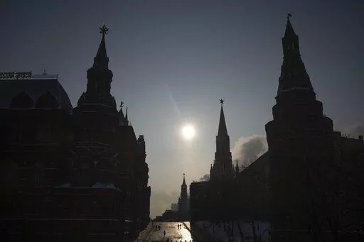 A virtually empty Red Square closed for security reasons prior to Russian President Vladimir Putin's annual state of the nation address, is seen between the Historical Museum, left, and the Kremlin Wall, right, in Moscow, Feb. 21, 2023. U.S. officials say Russia is now the most sanctioned country in the world. But as the war nears its one-year mark, it's clear the sanctions didn't pack the instantaneous punch that many had hoped. (AP Photo/Alexander Zemlianichenko, File)