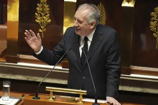 French Prime Minister Francois Bayrou delivers his general policy speech, Tuesday, Jan. 14, 2025 at the National Assembly in Paris. (AP Photo/Thibault Camus)