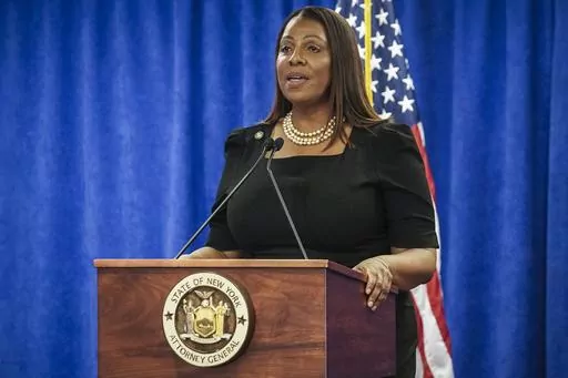 New York Attorney General Letitia James speaks Feb. 16, 2024, in New York. Donald Trump could be at risk of losing some of his prized properties if he can't pay his staggering New York civil fraud penalty. James told ABC News on Tuesday that she will seek to seize some of the former president's assets if he's unable to cover the bill from Judge Arthur Engoron's Feb. 16 ruling.(AP Photo/Bebeto Matthews, File)
