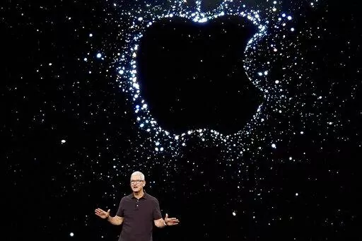 Apple CEO Tim Cook speaks at an Apple event on the campus of Apple's headquarters in Cupertino, Calif., Wednesday, Sept. 7, 2022. (AP Photo/Jeff Chiu)