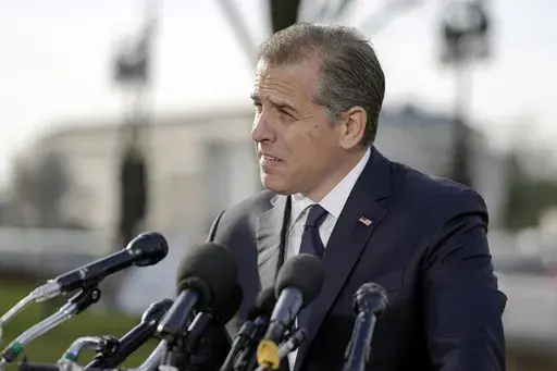 Hunter Biden, son of President Joe Biden, speaks during a news conference outside the U.S. Capitol, Dec. 13, 2023, in Washington. Hunter Biden's lawyers say claims made by a former FBI informant charged with fabricating a bribery scheme involving the presidential family may have tainted the case against the president's son.(AP Photo/Mariam Zuhaib, File)