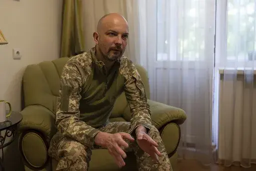 Once an investigative journalist, then an activist, and later a lawmaker, Yehor Soboliev speaks during an interview with Associated Press in Kyiv, Ukraine, on May 3, 2024. In all of these roles, he sought to expose corruption in business and government as a way to defend Ukraine's budding democracy. (AP Photo/Alex Babenko)