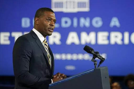 Environmental Protection Agency administrator Michael Regan speaks at North Carolina Agricultural and Technical State University, in Greensboro, N.C., April 14, 2022. The EPA is designating some toxic industrial compounds used in cookware, carpets and firefighting foams as hazardous substances under the so-called Superfund law. (AP Photo/Carolyn Kaster, File)