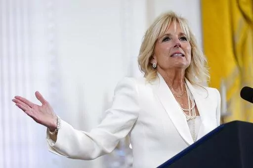 First lady Jill Biden speaks at an event in the East Room of the White House, June 15, 2022, in Washington. Jill Biden is helping National Geographic promote its upcoming documentary series on U.S. national parks. The first lady introduces each installment of “America's National Parks." The five-night series is scheduled to air on consecutive nights beginning Aug. 29. (AP Photo/Patrick Semansky, File)