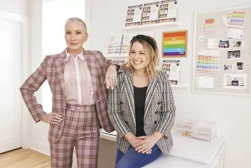 Clea Shearer, left, and Joanna Teplin pose for a portrait to promote their podcast "Best Friend Energy" at The Home Edit headquarters on Thursday, Nov. 3, 2022, in Nashville. (Photo by John Shearer/Invision/AP)