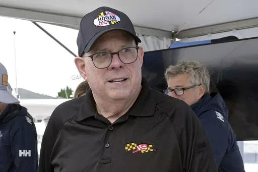 Former republican Maryland Gov. Larry Hogan visits the Bridge Boat Show in Stevensville, Md., April 12, 2024. Democrats voting in Maryland's contentious primary for Senate are divided about who is best positioned to beat Hogan. Congressman David Trone and Prince George's County Executive Angela Alsobrooks are the most prominent candidates in the Democratic primary. (AP Photo/Susan Walsh, File)