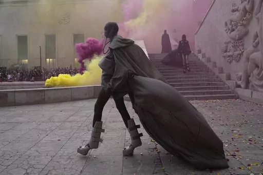 A model wears a creation for Rick Owens Spring/Summer 2024 womenswear fashion collection presented Thursday, Sept.28, 2023 in Paris. (AP Photo/Michel Euler)