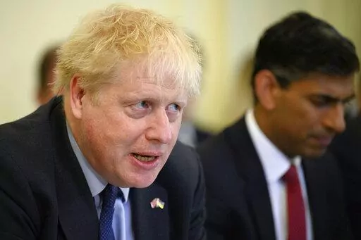Britain's Prime Minister Boris Johnson addresses his Cabinet during his weekly Cabinet meeting in Downing Street on Tuesday, June 7, 2022 in London. Conservative lawmakers voted by 211 to 148 to back Johnson as leader, but the scale of the revolt was considered more damaging than expected.  If Johnson's opponents manage to push him out, or if he resigns, the party would hold a leadership contest to choose his replacement. (Leon Neal/Pool Photo via AP, FIle)