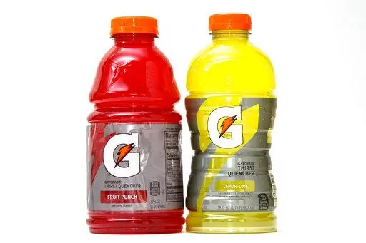 Bottles of Gatorade are pictured, left, a 32 fluid ounce and 28 fluid ounce, in Glenside, Pa., Monday, June 6, 2022. (AP Photo/Matt Rourke)