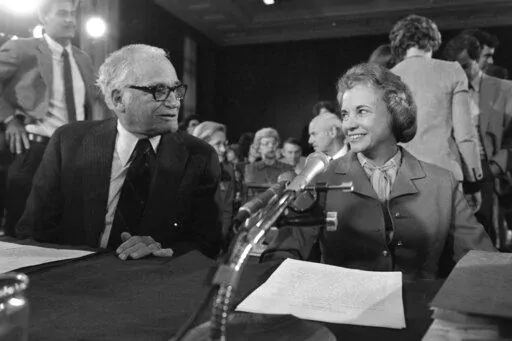 Sen. Barry Goldwaterm, R-Ariz., and Supreme Court nominee Judge Sandra Day O'Connor chat prior to the start of her confirmation hearings before the Senate Judiciary Committee, Sept. 9, 1981 on Capitol Hill in Washington.(AP Photo)