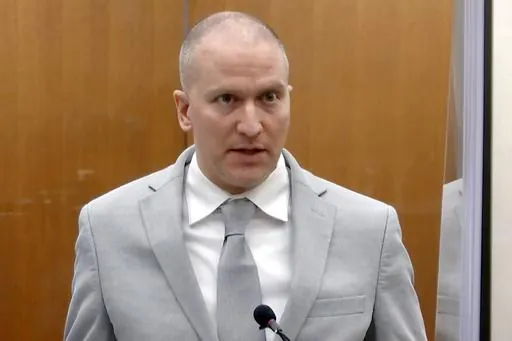 In this image taken from video, former Minneapolis police Officer Derek Chauvin addresses the court at the Hennepin County Courthouse, June 25, 2021, in Minneapolis. Chauvin, the former Minneapolis police officer convicted of murdering George Floyd, was stabbed by another inmate and seriously injured Friday, Nov. 24, 2023, at a federal prison in Arizona, a person familiar with the matter told The Associated Press. (Court TV via AP, Pool, File)