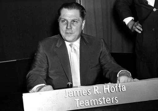 Teamsters Union president Jimmy Hoffa is seen in Washington on July 26, 1959. The FBI found no evidence of the missing boss Jimmy Hoffa during a search of land under a New Jersey bridge, a spokeswoman said Thursday, July 21, 2022. The decades-long mystery turned last year to land next to a former landfill under the Pulaski Skyway in Jersey City. (AP Photo, File)